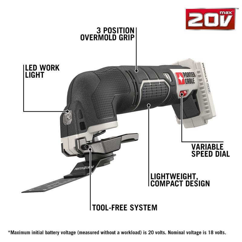 PORTER CABLE PORTER-CABLE 20V MAX* Oscillating Tool with 11-Piece Accessories, Tool Only (PCC710B) - Image 5